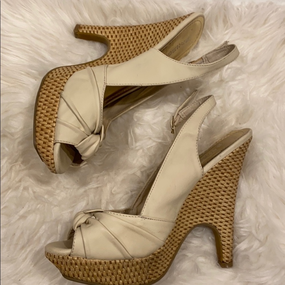 Bamboo off white women’s wedge heels